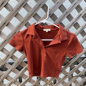 Brown Collared Baby Tee Crop Top